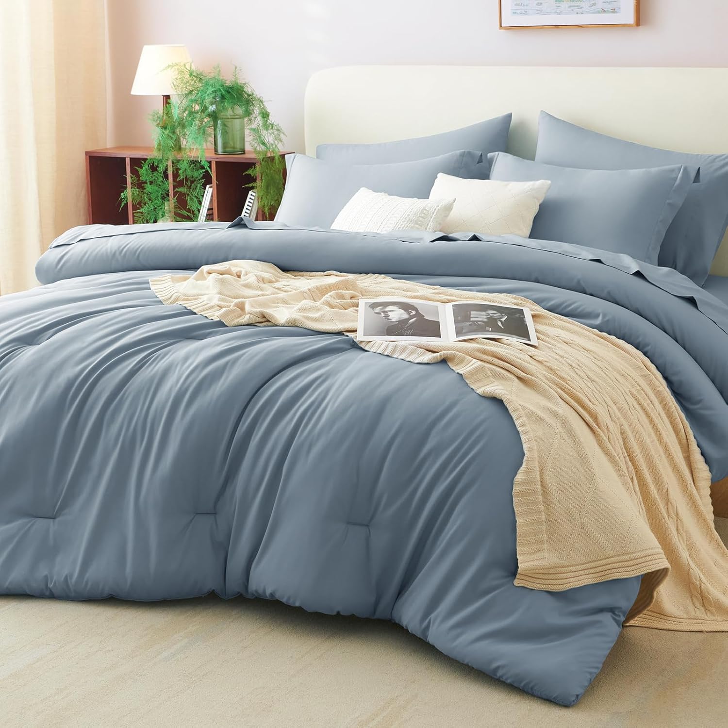 Queen Comforter Set Black, 7 Pieces