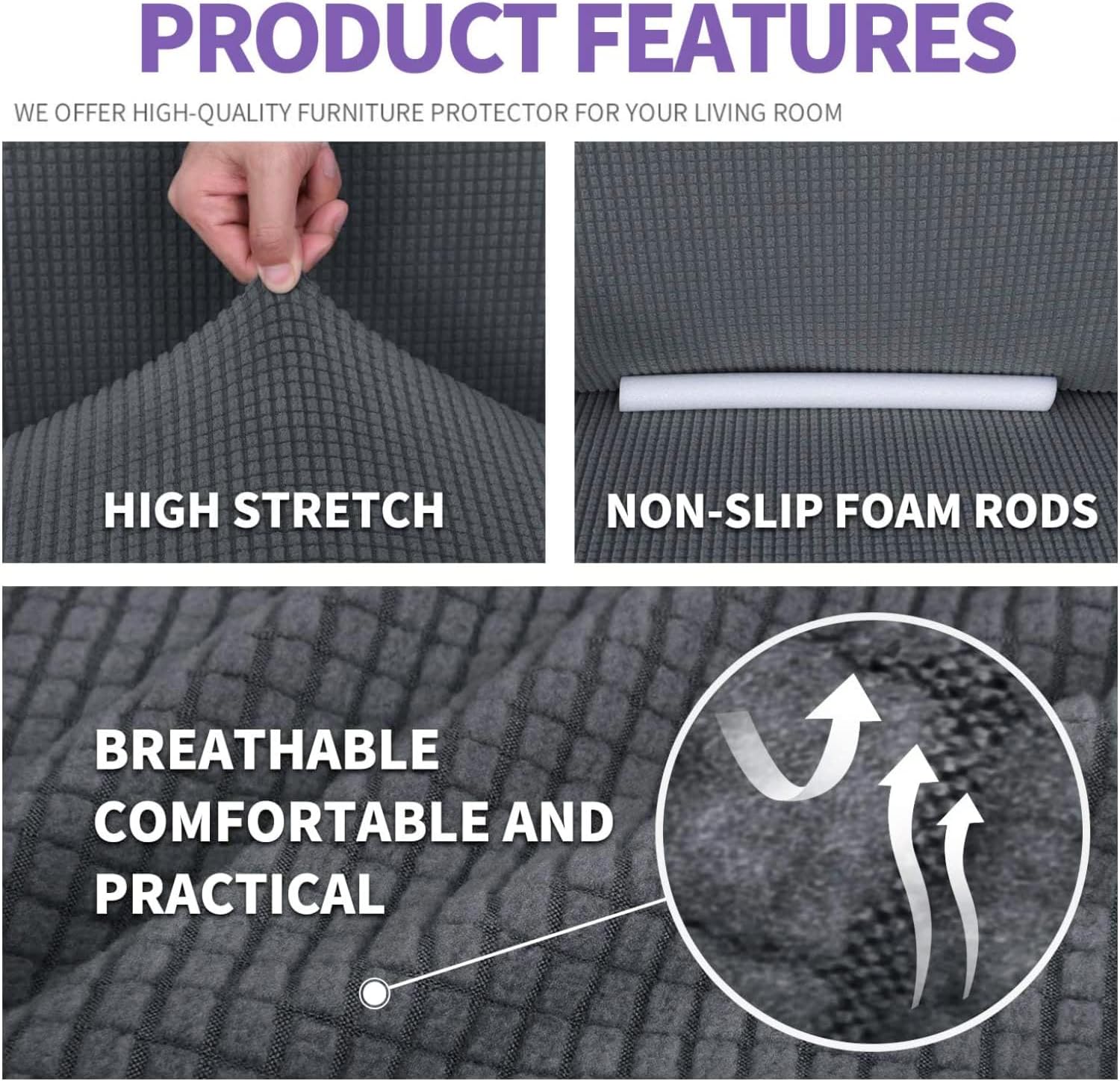 ZNSAYOTX Super Stretch Chair Slipcover Universal Sofa Chair Covers for Living Room Dogs Pet Furniture Protector Spandex Armchair Slipcovers with Anti Slip Foam Sticks (Dark Grey, Chair)