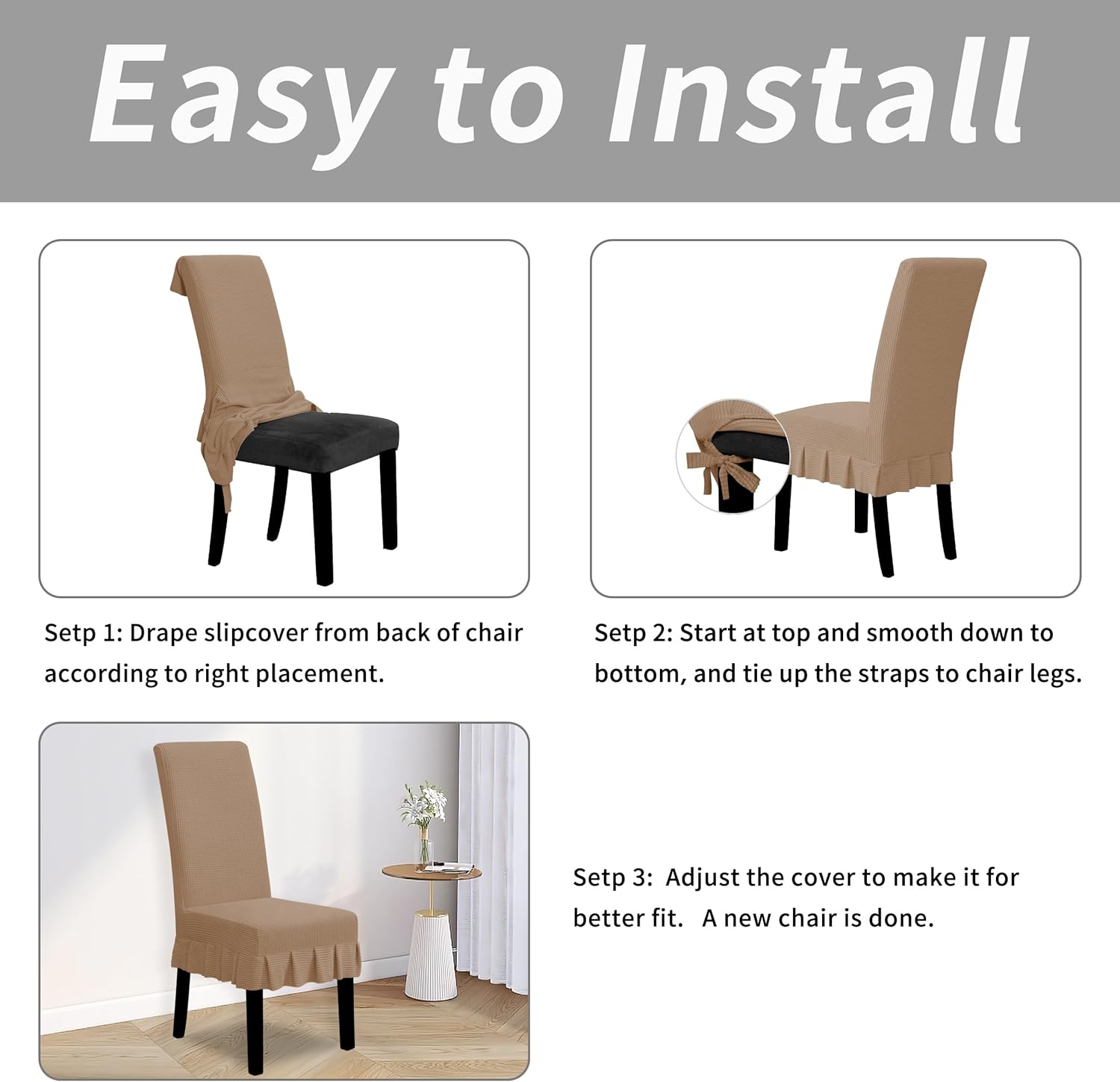 Easy-Going Dining Chair Covers Stretch Parsons Chair Slipcover with Skirt Chair Covers for Dining Room Restaurant Banquet (2 PCS, Light Gray)