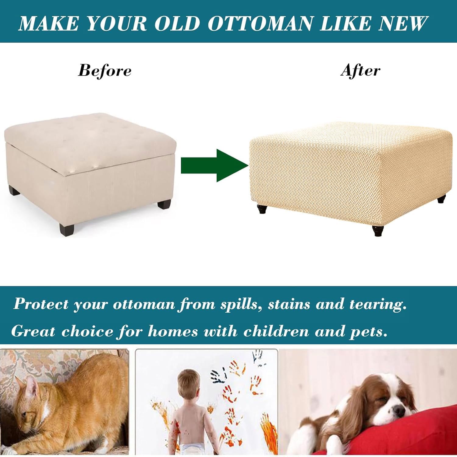 Stretch Knitted Jacquard Ottoman Cover