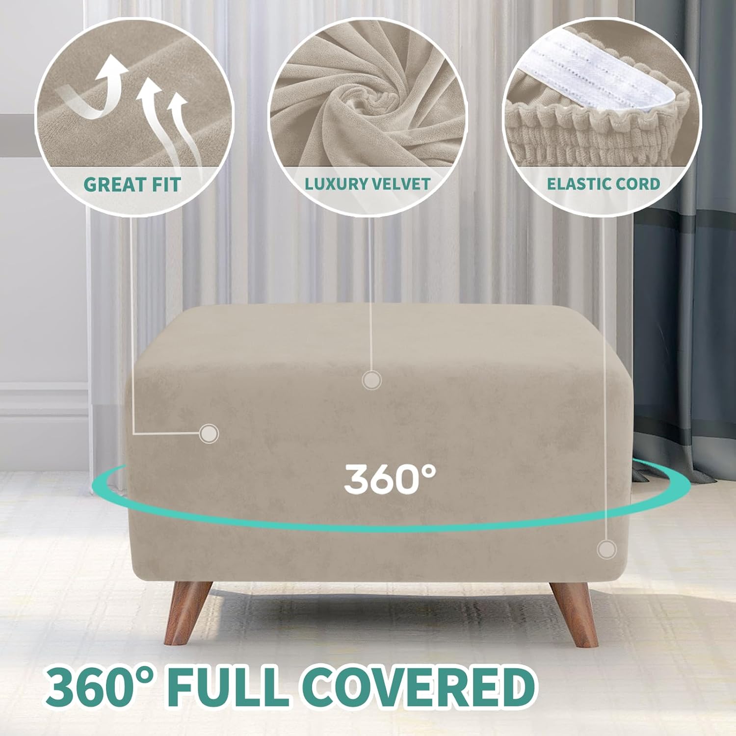 Velvet Ottoman Cover Rectangular