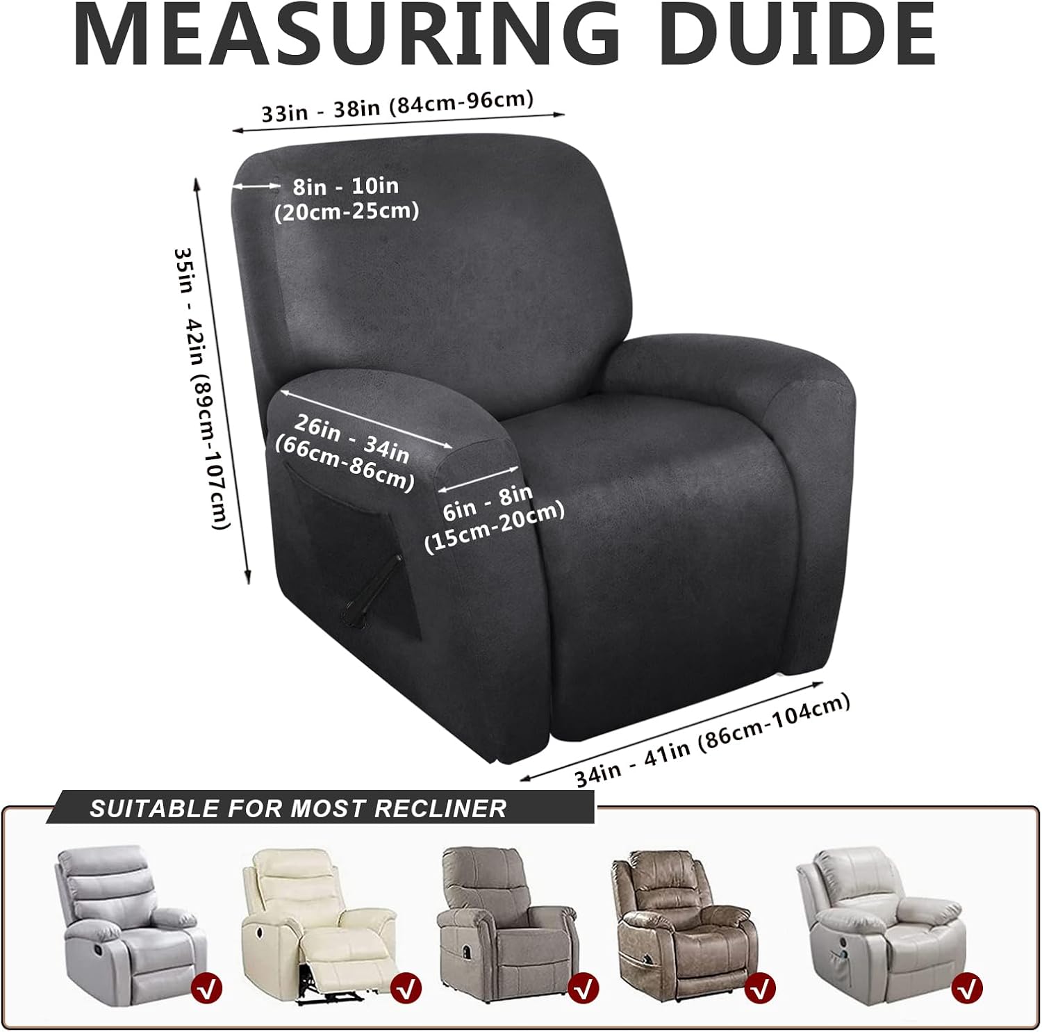 Leather Like Recliner Chair Covers Heavy Duty, 4 Pieces Lazy Boy Recliner Cover for Recliner Chair, Leather Cover for Recliner slipcovers Washable for Pets (Dark Brown)