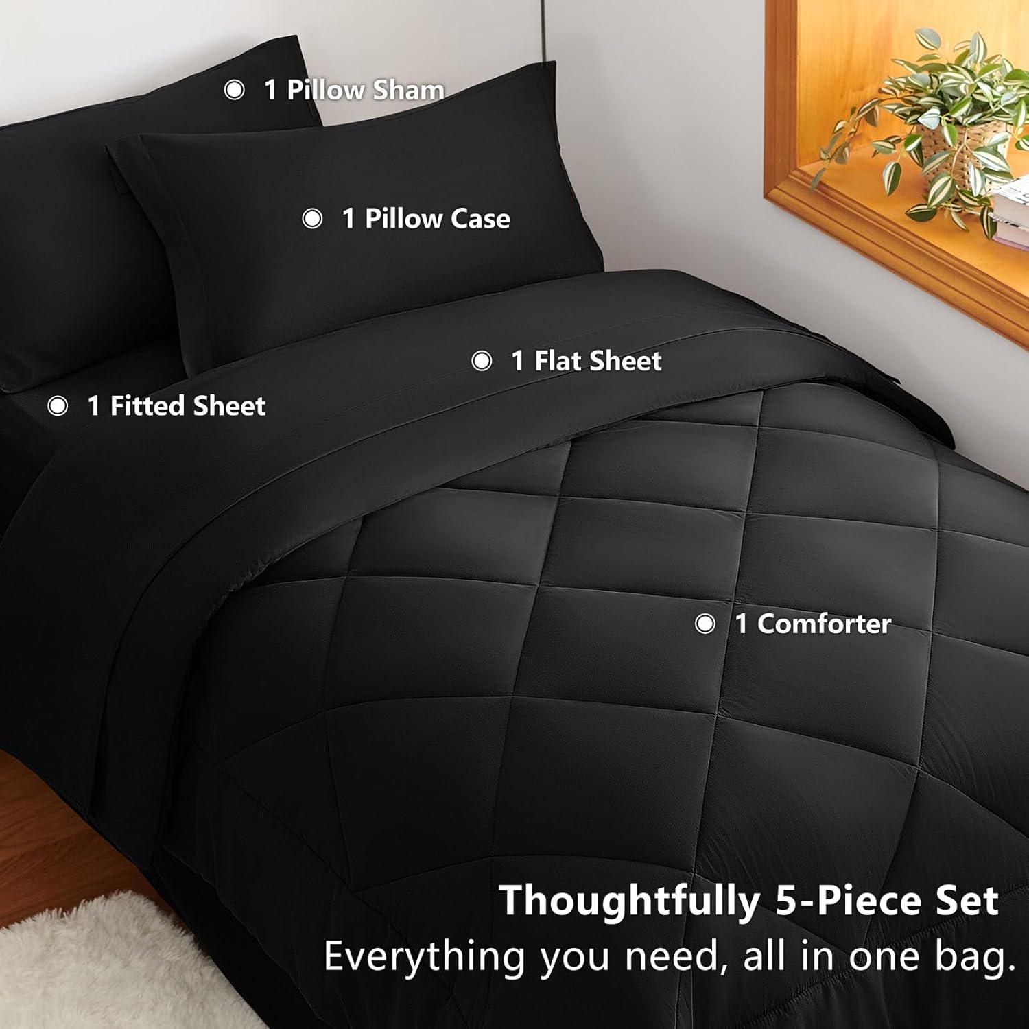 Queen Comforter Set Dark Grey