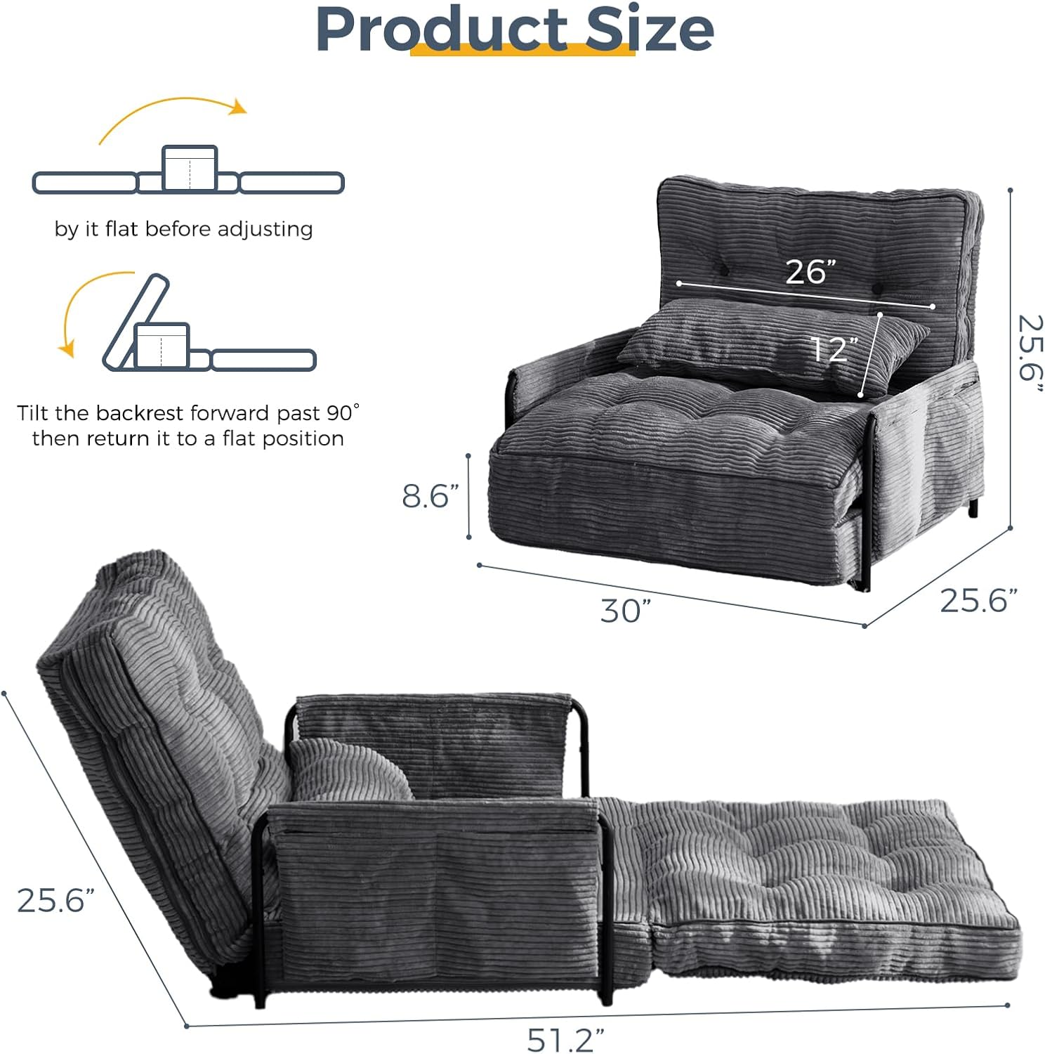 Adjustable Floor Sofa Couch with Pillow