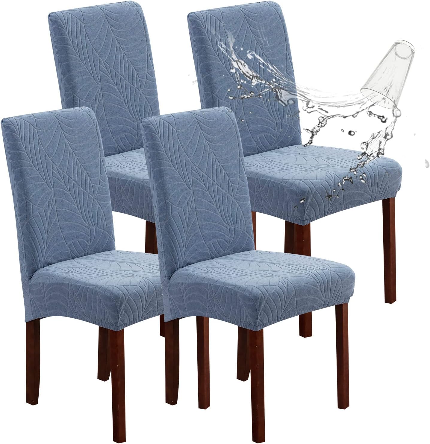 Genina 100% Waterproof Chair Covers for Dining Room Set of 4, Stretch Parson Chair Slipcovers for Kitchen Chairs, Washable Chair Protectors, Leaves-Warm Gray