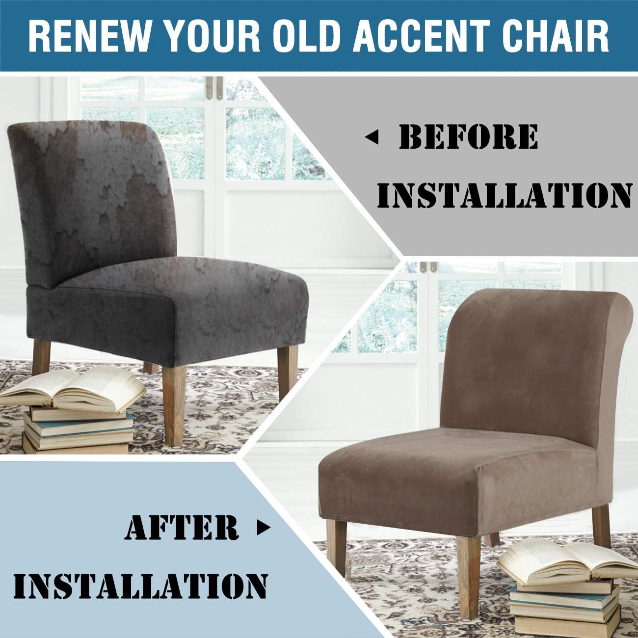 H.VERSAILTEX Armless Accent Chair Covers Thick Velvet Armless Chair Slipcovers High Stretch Chair Covers for Living Room Hotel Machine Washable Furniture Protector with Elastic Bottom, Ivory