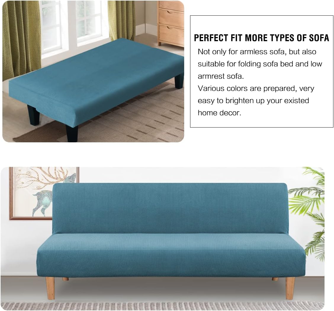 H.VERSAILTEX Armless Futon Cover Stretch Sofa Bed Slipcover Protector Elastic Feature Rich Textured High Spandex Small Checks Jacquard Fabric Futon Cover, Machine Washable, Gray