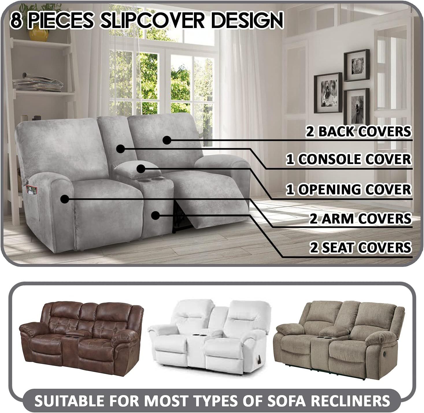 Reclining Love Seat with Middle Console Slipcover