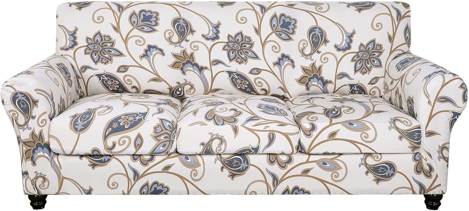 SearchI Stretch Sofa Cover Printed Couch Covers, Floral Pattern 2 Piece Armchair Slipcover with Separate Chair Cushion Cover, Washable Furniture Protector for Living Room(Armchair, Ball Flower)