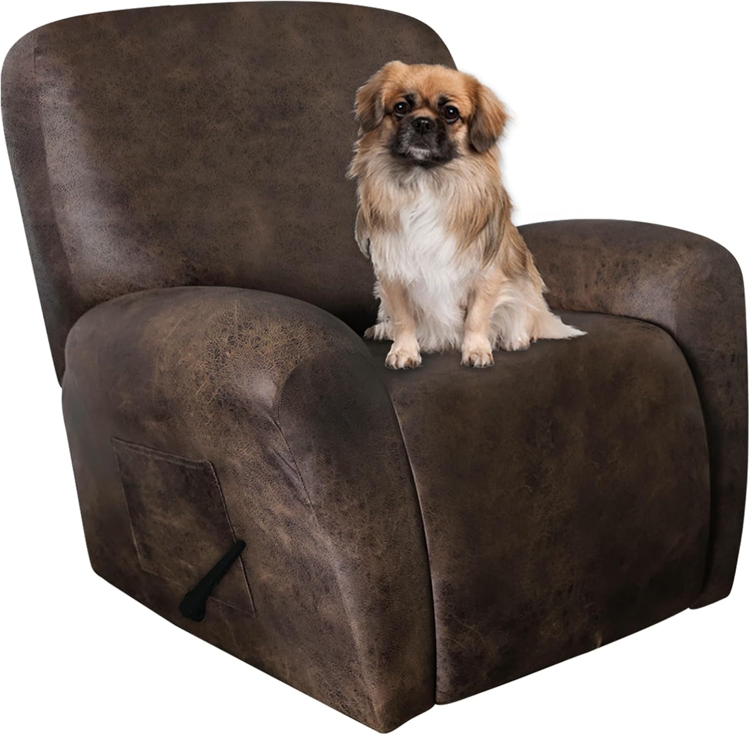 Leather Like Recliner Chair Covers Heavy Duty, 4 Pieces Lazy Boy Recliner Cover for Recliner Chair, Leather Cover for Recliner slipcovers Washable for Pets (Dark Brown)