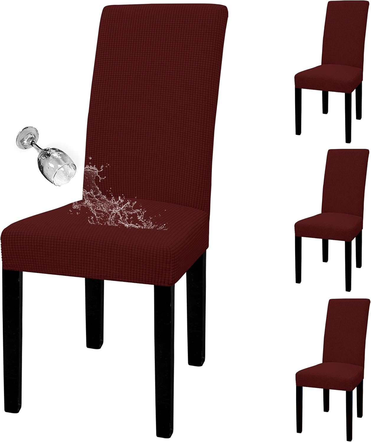 Easy-Going 100% Waterproof Dining Room Chair Cover Set of 6, Stretch Jacquard Parson Chair Slipcover Removable Washable Chair Protector for Home, Restaurant, Banquet (Large, Light Gray)