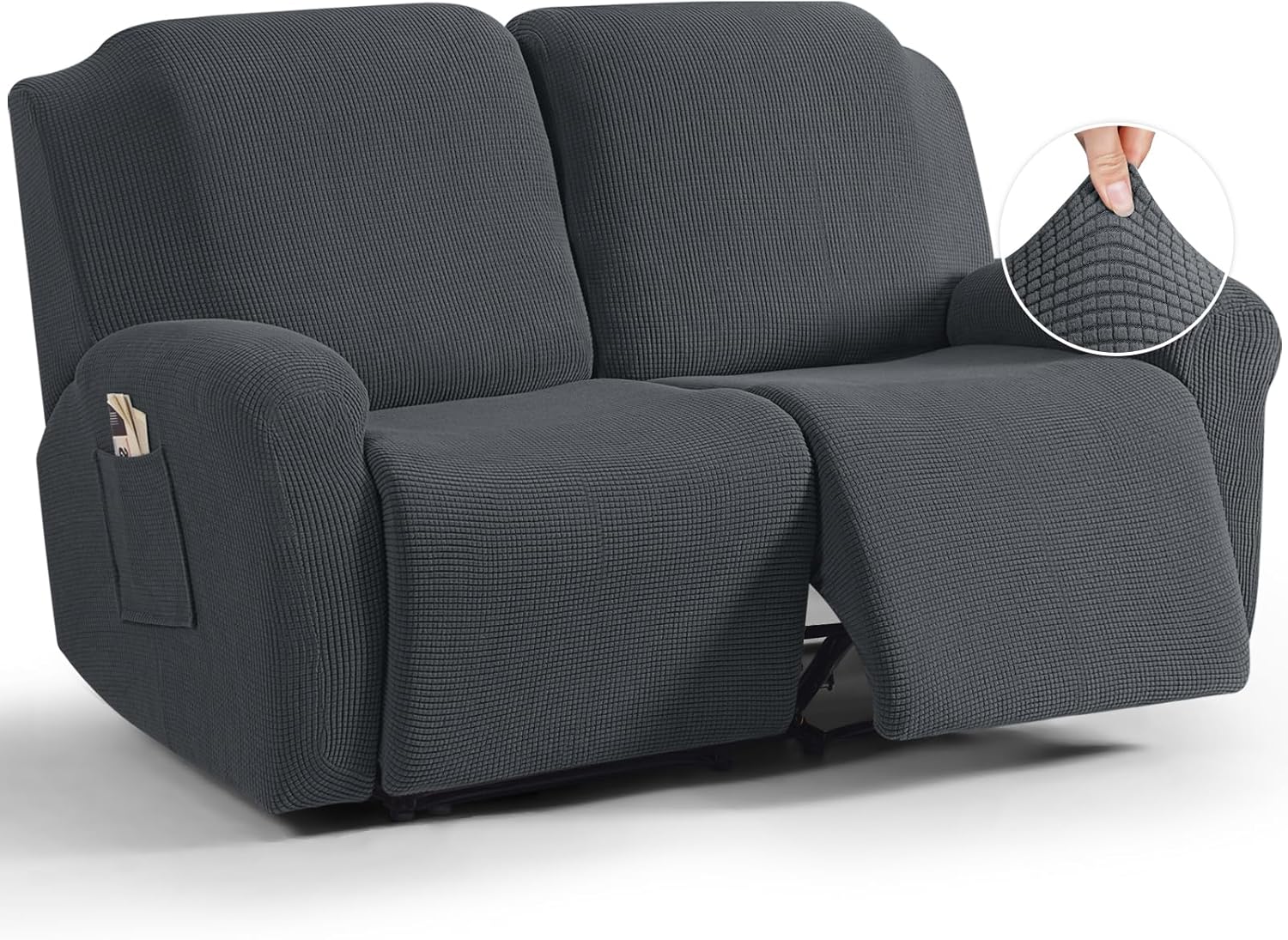 TAOCOCO Recliner Cover 4-Pieces, Recliner Stretch Sofa Slipcover, Recliner Cover 1 Seat, Couch Protector Soft, Furniture Protector Covers with Elastic,Chair Covers Jacquard Pattern (Grey)