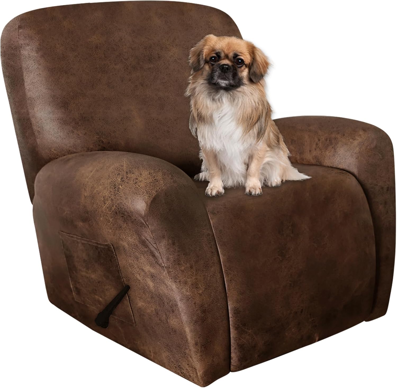 Leather Like Recliner Chair Covers Heavy Duty, 4 Pieces Lazy Boy Recliner Cover for Recliner Chair, Leather Cover for Recliner slipcovers Washable for Pets (Dark Brown)