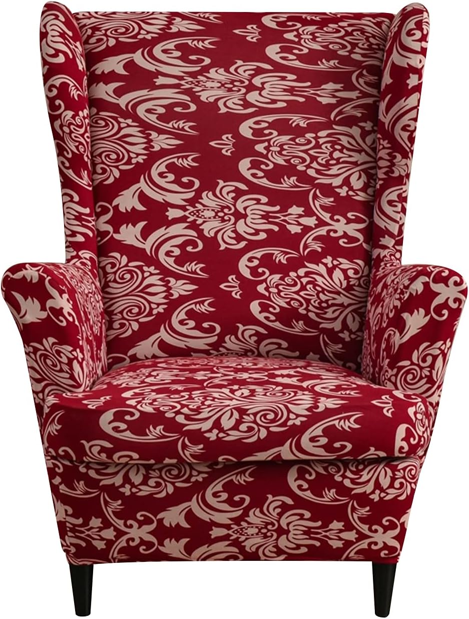 Wing Chair Slipcovers 2 Pieces Stretch Spandex Wingback Chair Covers Sofa Slipcover Printing Wingback Armchair Slipcovers Furniture Protector Couch Soft with Elastic Bottom for Wingback Chairs,12