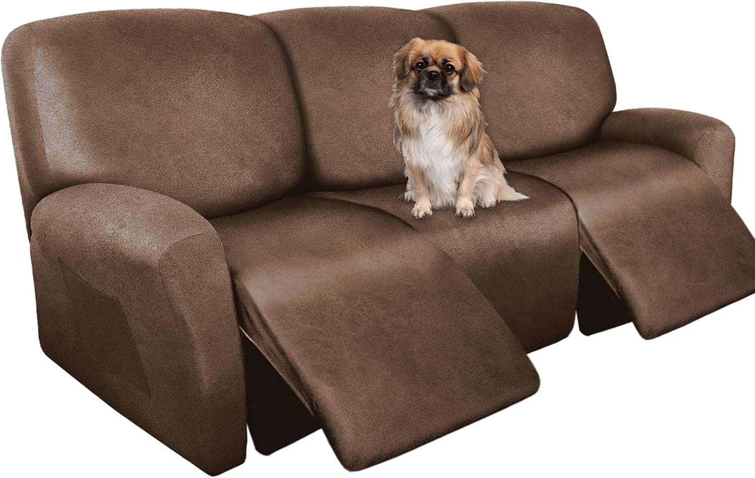 Leather Like Recliner Chair Covers Heavy Duty, 4 Pieces Lazy Boy Recliner Cover for Recliner Chair, Leather Cover for Recliner slipcovers Washable for Pets (Dark Brown)