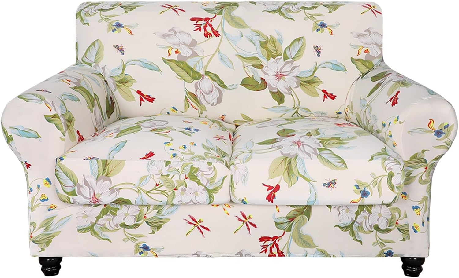 SearchI Stretch Sofa Cover Printed Couch Covers, Floral Pattern 2 Piece Armchair Slipcover with Separate Chair Cushion Cover, Washable Furniture Protector for Living Room(Armchair, Ball Flower)