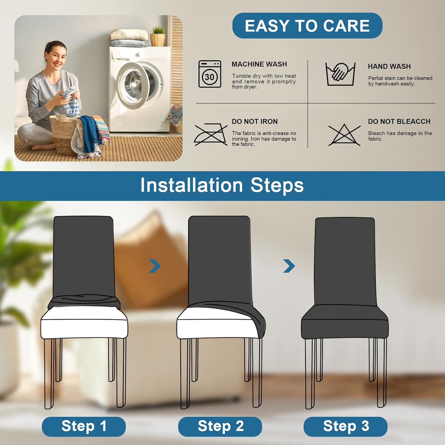 Stretch Dining Room Chair Covers Set of 6, Removable Washable Chair Covers for Dining Chairs,Dining Room, Hotel, Ceremony