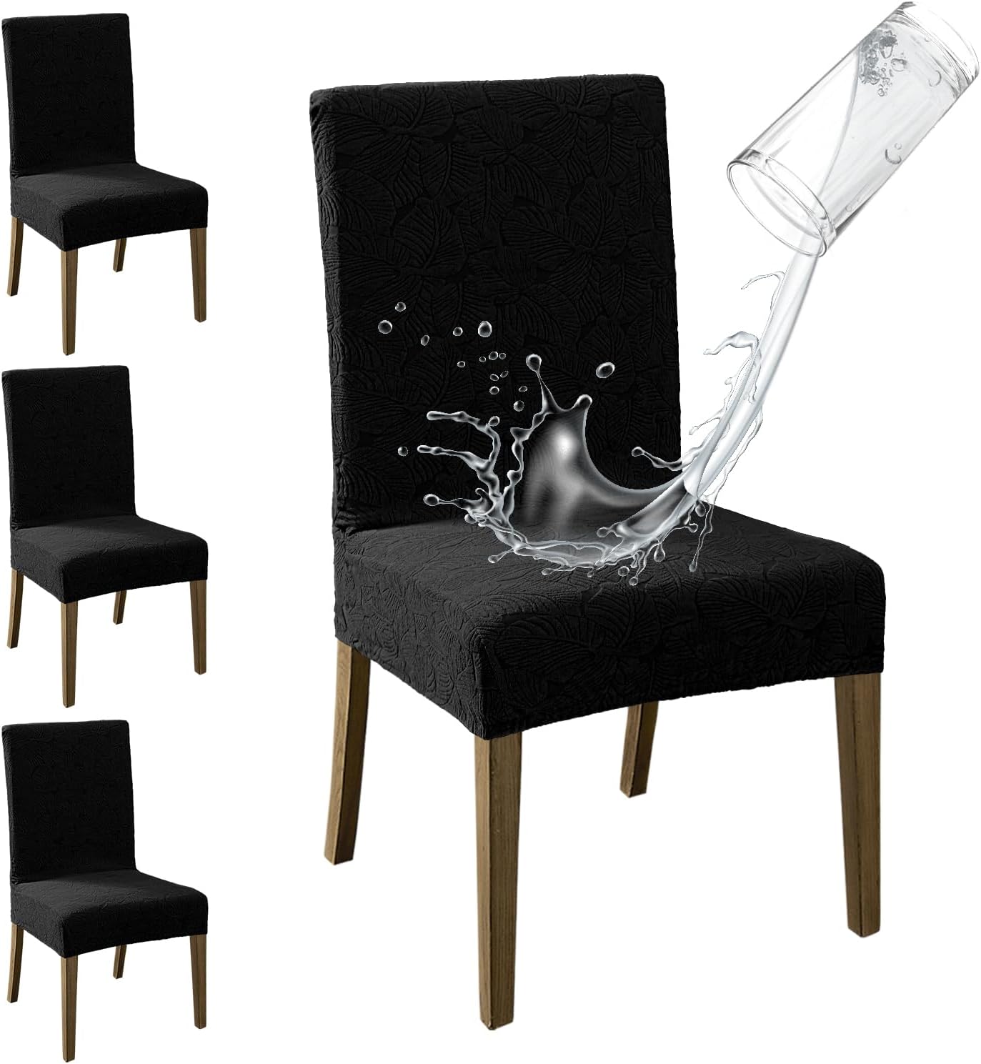 MOSAYT 100% Waterproof Dining Room Chair Covers Set of 4, Super Fit Stretch Jacquard Parson Chairs Slipcovers Removable Washable Chair Seat Protectors for Home, Kitchen, Banquet (Beige)