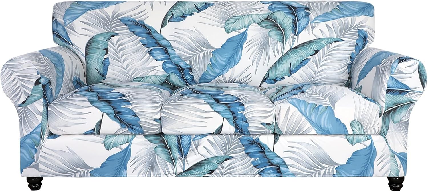 SearchI Stretch Sofa Cover Printed Couch Covers, Floral Pattern 2 Piece Armchair Slipcover with Separate Chair Cushion Cover, Washable Furniture Protector for Living Room(Armchair, Ball Flower)