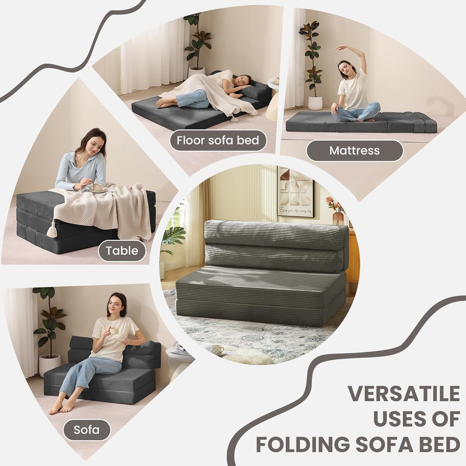 Folding Sofa Bed, Convertible Sleeper Chair with Pilow Foldable Matress, 2 in 1 Pull Out Loveseat Sofa Portable Fold Out Chair Bed Comfy Floor Couch Lounge for Living Room Bedroom