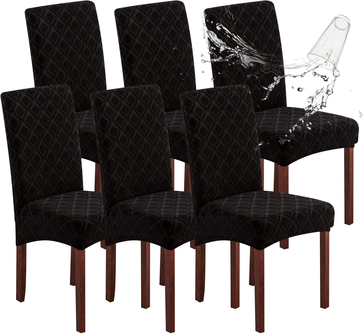 Genina 100% Waterproof Chair Covers for Dining Room Set of 4, Stretch Parson Chair Slipcovers for Kitchen Chairs, Washable Chair Protectors, Leaves-Warm Gray