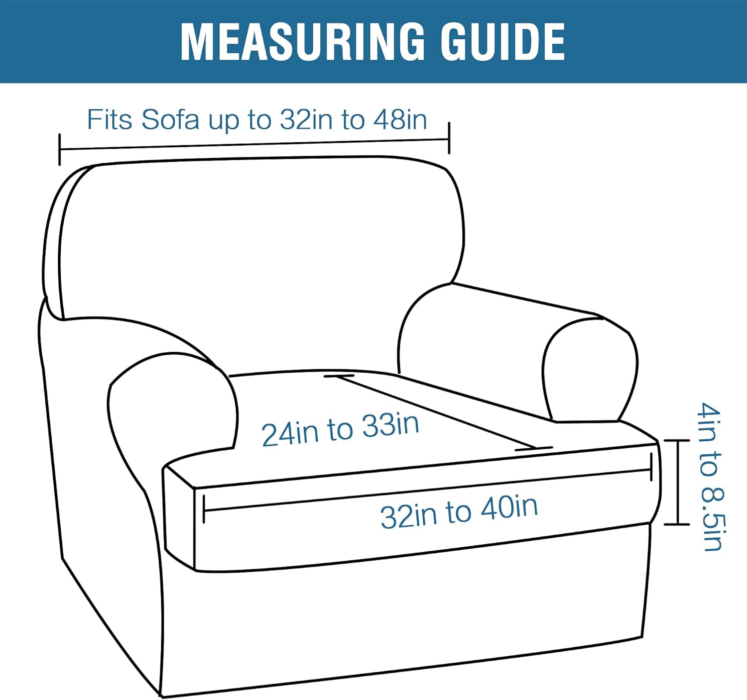 H.VERSAILTEX Sofa Cover 2 Piece T Cushion Armchair Slipcovers Thick Velvet Couch Cover Furniture Protector Stretch T Cushion Sofa Covers for 1 Cushion Couch with 1 Individual T Cushion Covers, Ivory