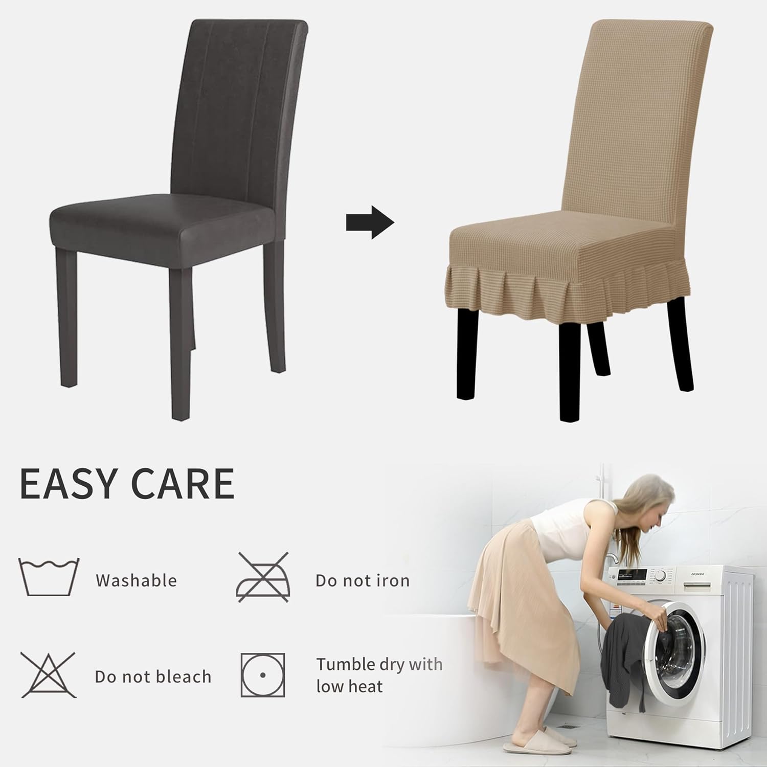 Easy-Going Dining Chair Covers Stretch Parsons Chair Slipcover with Skirt Chair Covers for Dining Room Restaurant Banquet (2 PCS, Light Gray)