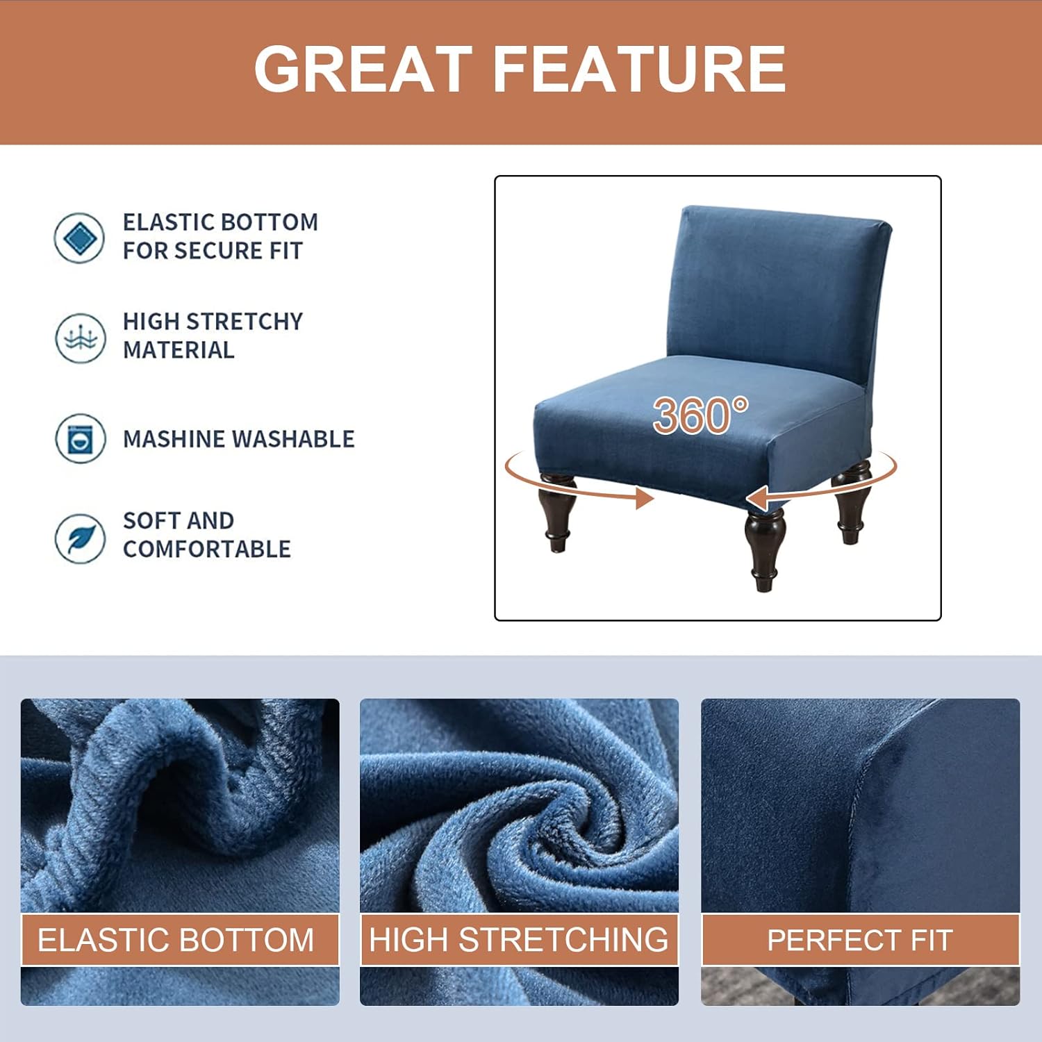 Eco-Ancheng Armless Chair Slipcover Removable Armless Accent Chairs Covers Washable Armless Slipper Chair Slipcover Printed Armless Chair Furniture Protector Covers for Living Dining Room Hotel