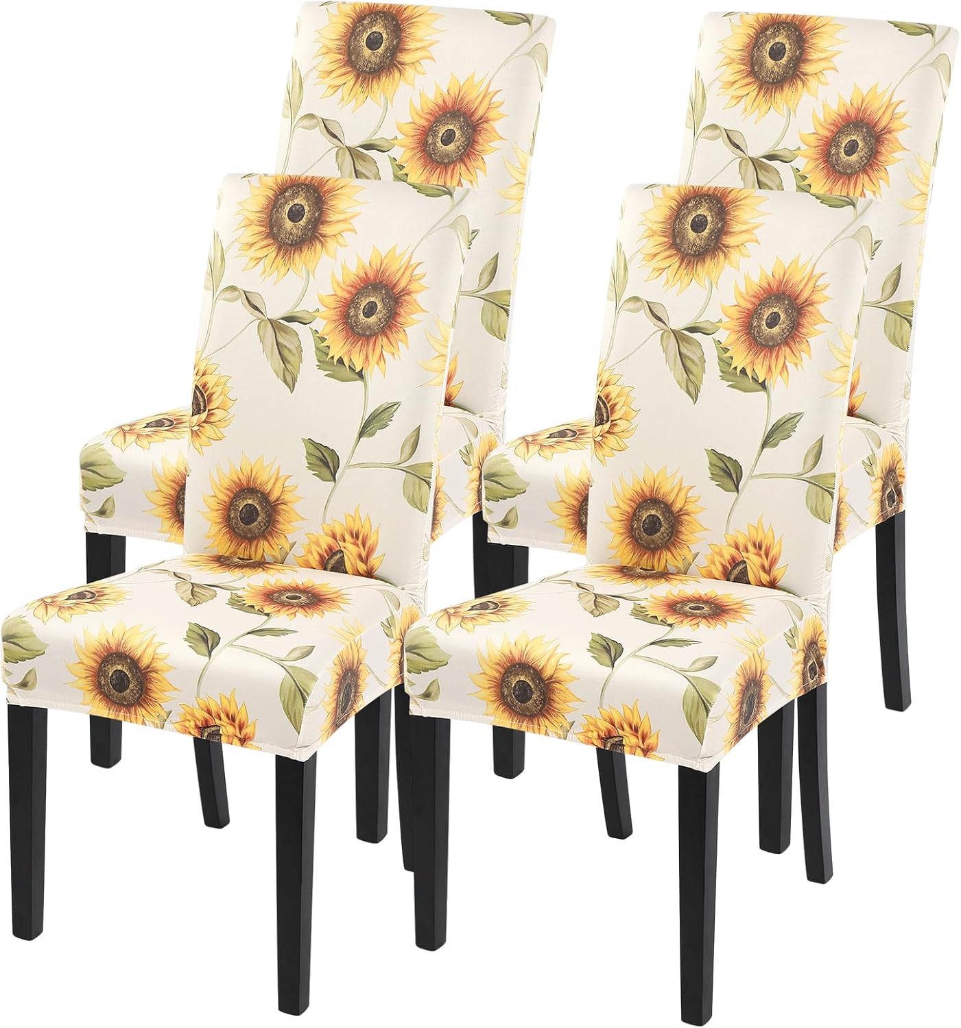 SearchI Chair Covers Slipcovers Set of 4, Spandex Super Fit Stretch Removable Washable Kitchen Parsons Protector for Dining Room,Hotel,Ceremony,Beige+Flowers