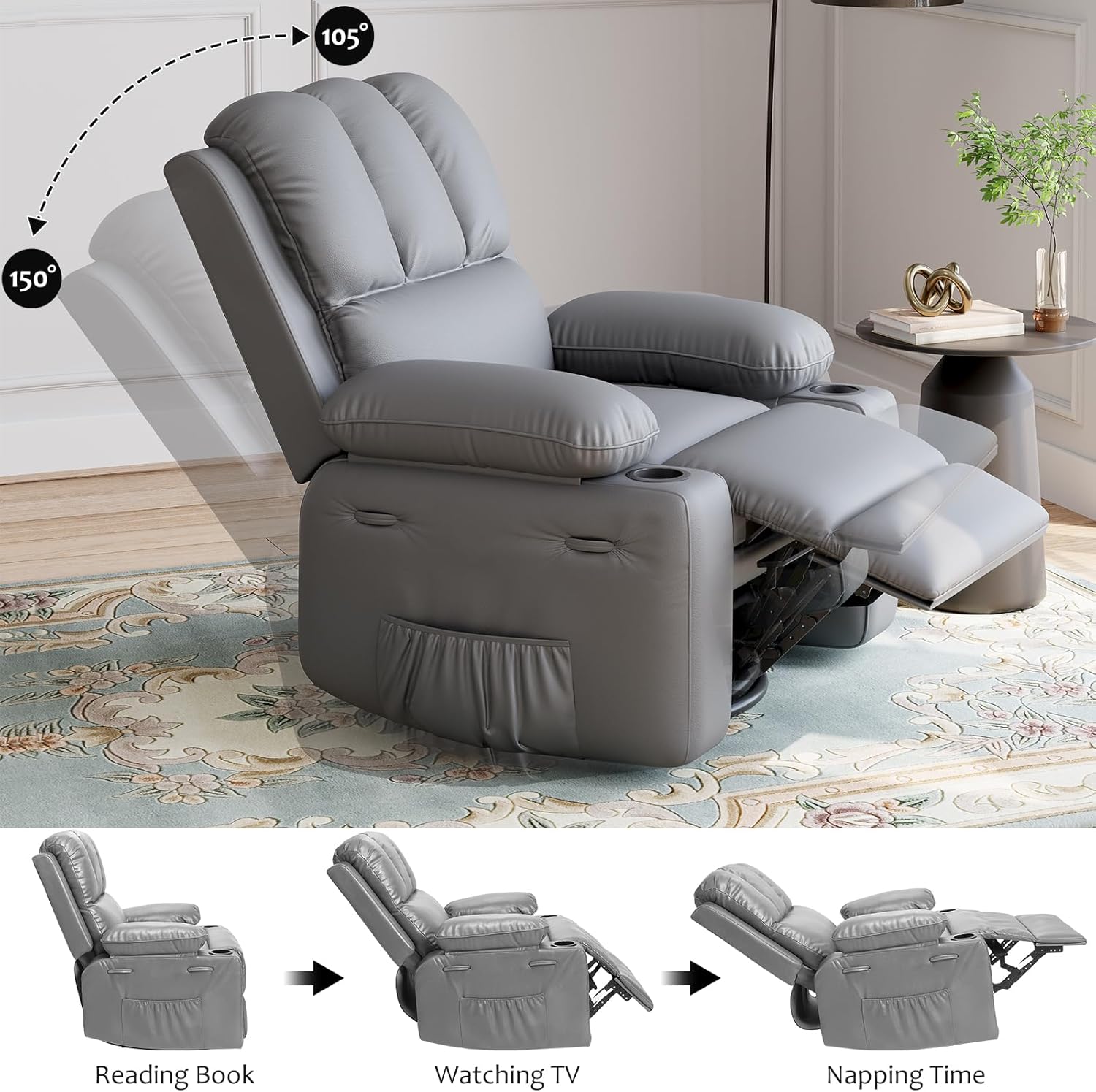 Leather Recliner Chair, Manual Recliner