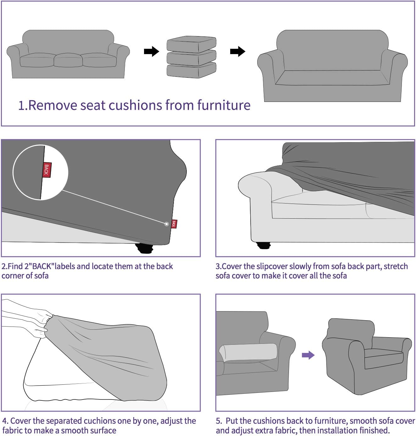 ZNSAYOTX 2 Piece Chair Covers for Living Room with Arms Anti Slip Stretch Arm Chair Slipcovers Sofa Armchair Slipcover Machine Washable Furniture Protector (Black and White, Chair)