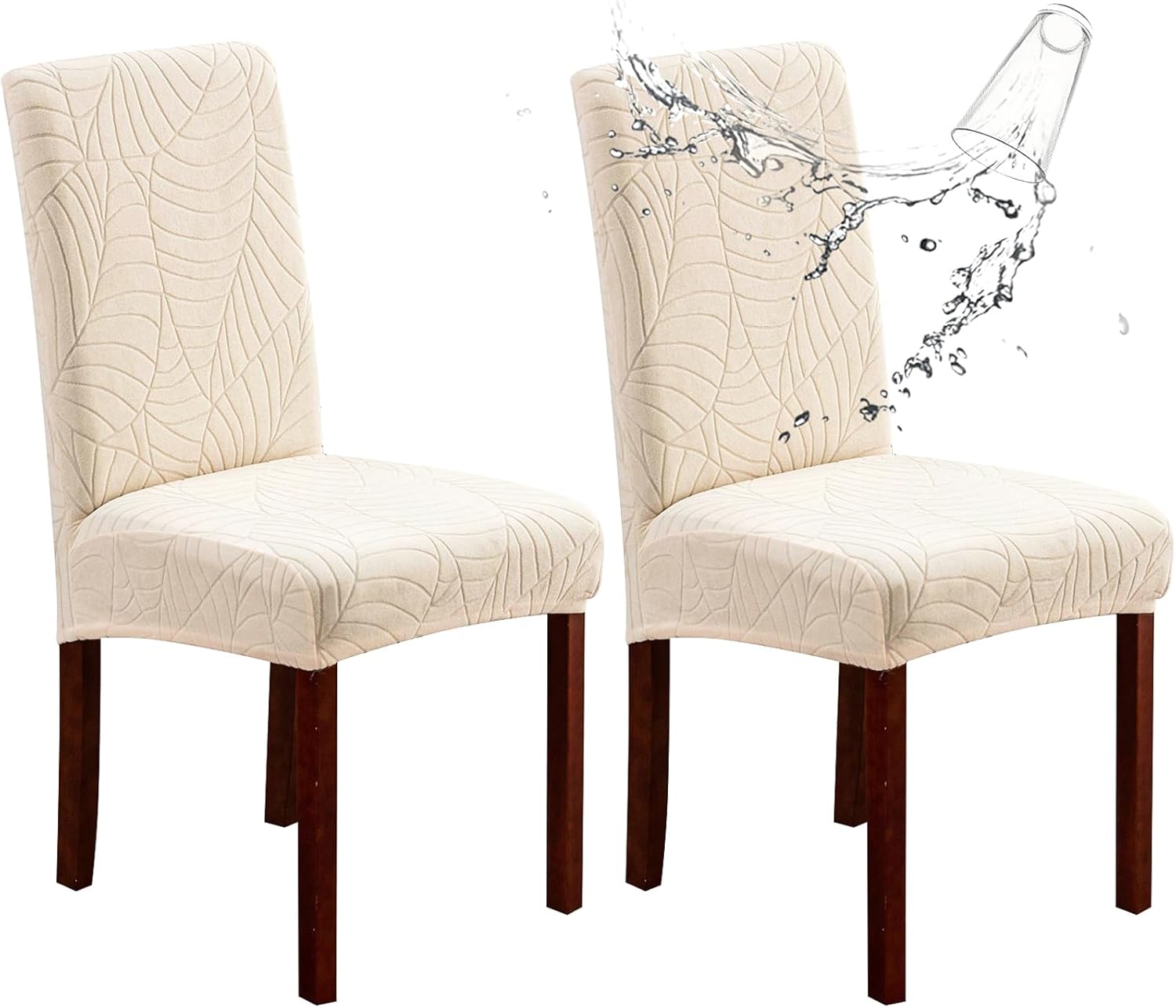 Genina 100% Waterproof Chair Covers for Dining Room Set of 4, Stretch Parson Chair Slipcovers for Kitchen Chairs, Washable Chair Protectors, Leaves-Warm Gray