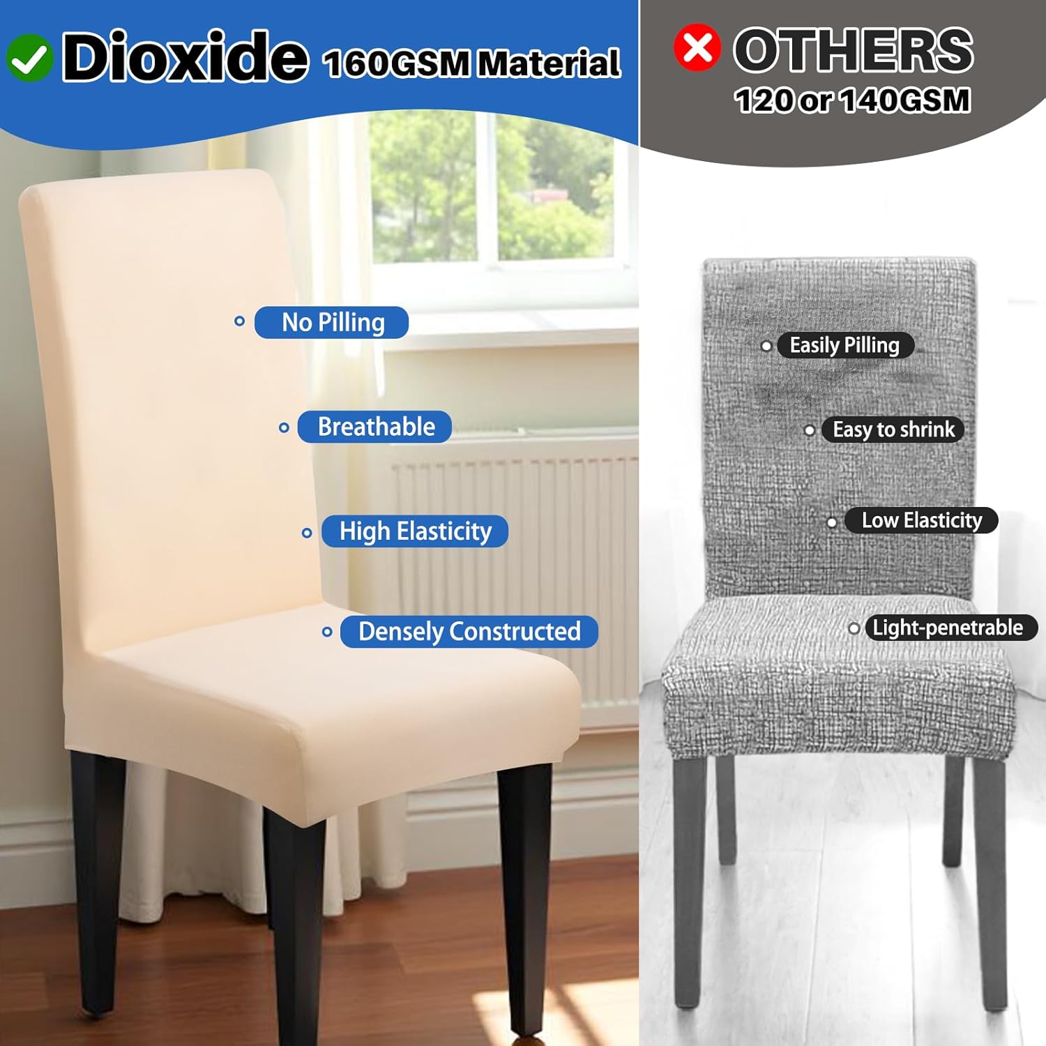 Dioxide High Stretch Chair Covers for Dining Chairs, Washable Dining Chair Covers Set of 6, Soft Kitchen Chairs Seat Covers, Parsons Chair Slipcovers Protectors for Home Hotel Restaurant Banquet