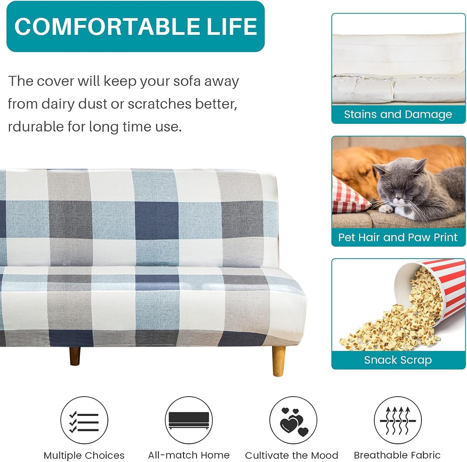 Linen Blue Armless Sofa Bed Cover