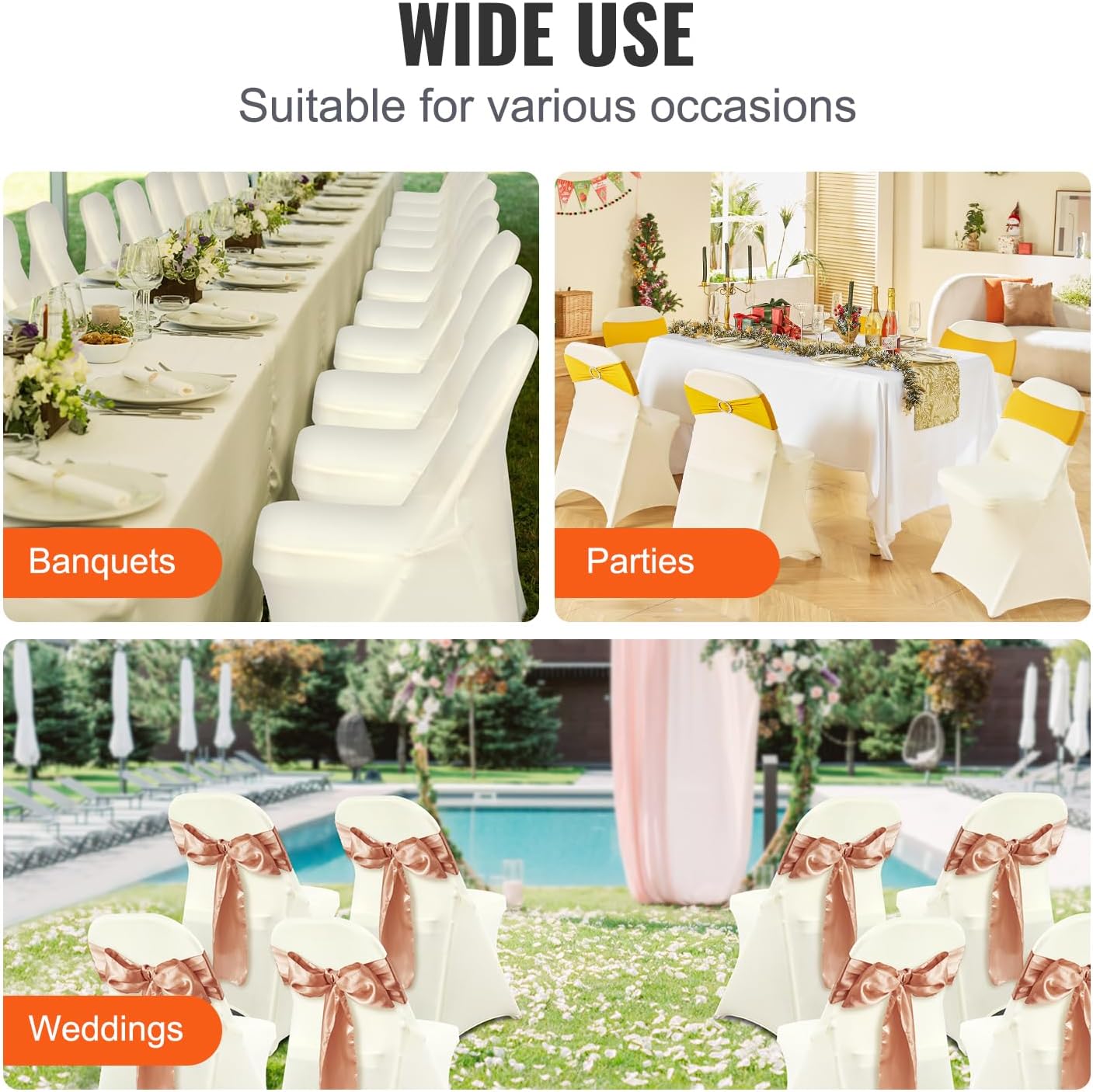 30 PCS White Folding Chair Covers