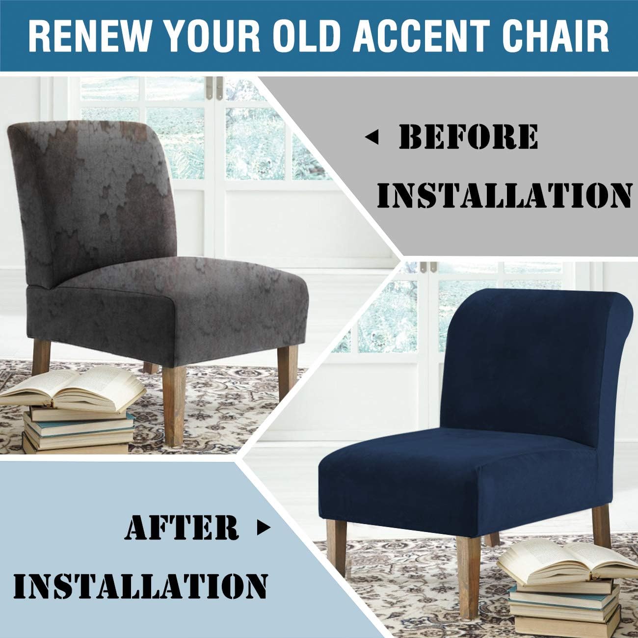 H.VERSAILTEX Armless Accent Chair Covers Thick Velvet Armless Chair Slipcovers High Stretch Chair Covers for Living Room Hotel Machine Washable Furniture Protector with Elastic Bottom, Ivory