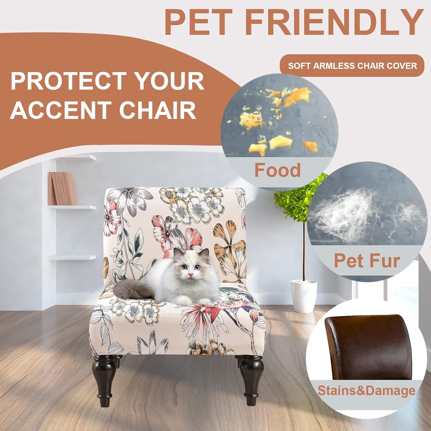 Eco-Ancheng Armless Chair Slipcover Removable Armless Accent Chairs Covers Washable Armless Slipper Chair Slipcover Printed Armless Chair Furniture Protector Covers for Living Dining Room Hotel
