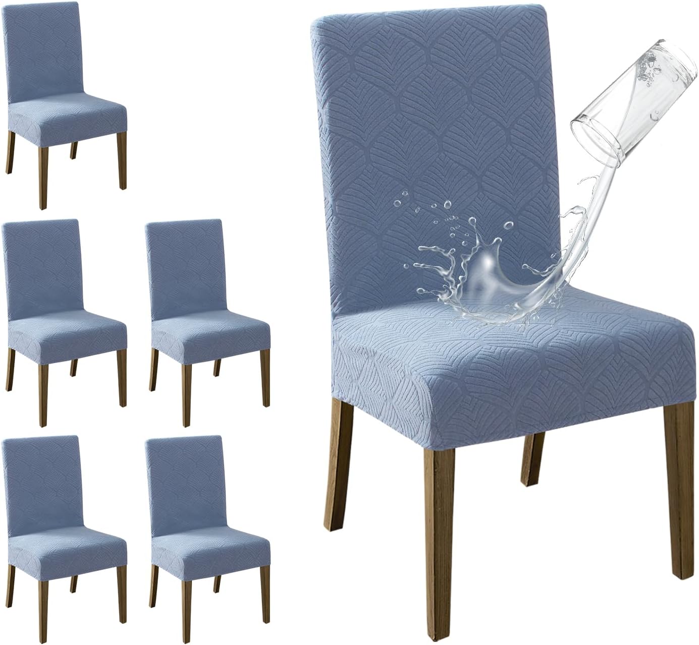 MOSAYT 100% Waterproof Dining Room Chair Covers Set of 4, Super Fit Stretch Jacquard Parson Chairs Slipcovers Removable Washable Chair Seat Protectors for Home, Kitchen, Banquet (Beige)