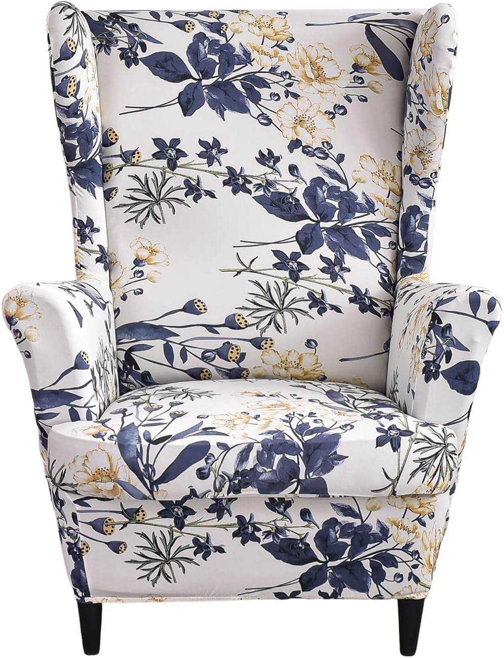 Wing Chair Slipcovers 2 Pieces Stretch Spandex Wingback Chair Covers Sofa Slipcover Printing Wingback Armchair Slipcovers Furniture Protector Couch Soft with Elastic Bottom for Wingback Chairs,12