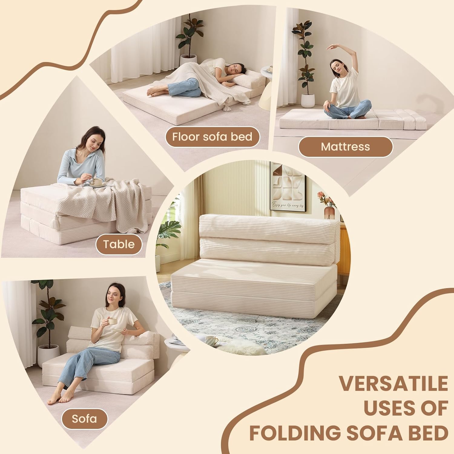 Folding Sofa Bed, Convertible Sleeper Chair with Pilow Foldable Matress, 2 in 1 Pull Out Loveseat Sofa Portable Fold Out Chair Bed Comfy Floor Couch Lounge for Living Room Bedroom