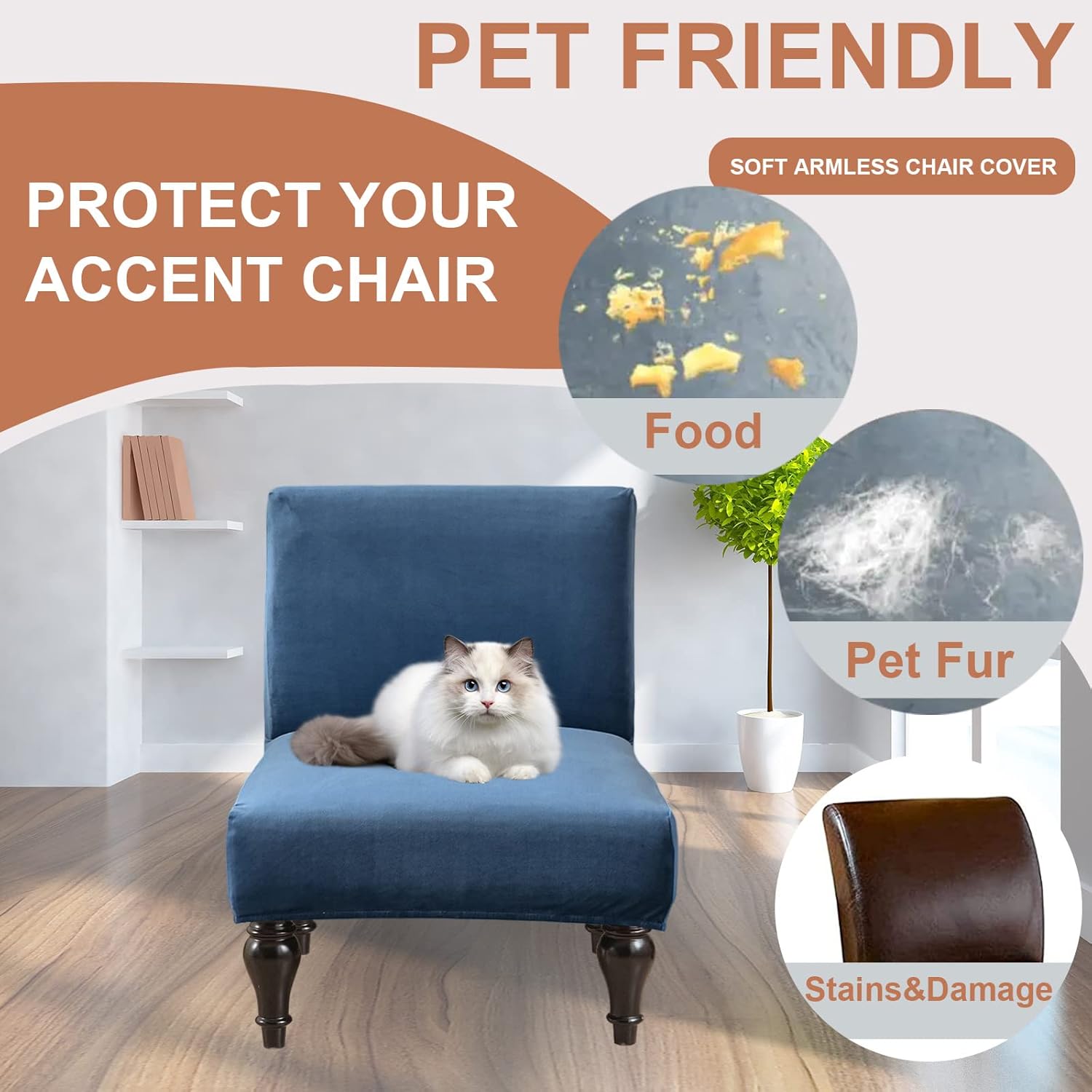 Eco-Ancheng Armless Chair Slipcover Removable Armless Accent Chairs Covers Washable Armless Slipper Chair Slipcover Printed Armless Chair Furniture Protector Covers for Living Dining Room Hotel