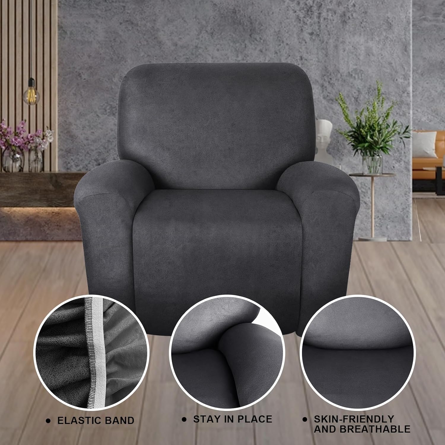 Leather Like Recliner Chair Covers Heavy Duty, 4 Pieces Lazy Boy Recliner Cover for Recliner Chair, Leather Cover for Recliner slipcovers Washable for Pets (Dark Brown)