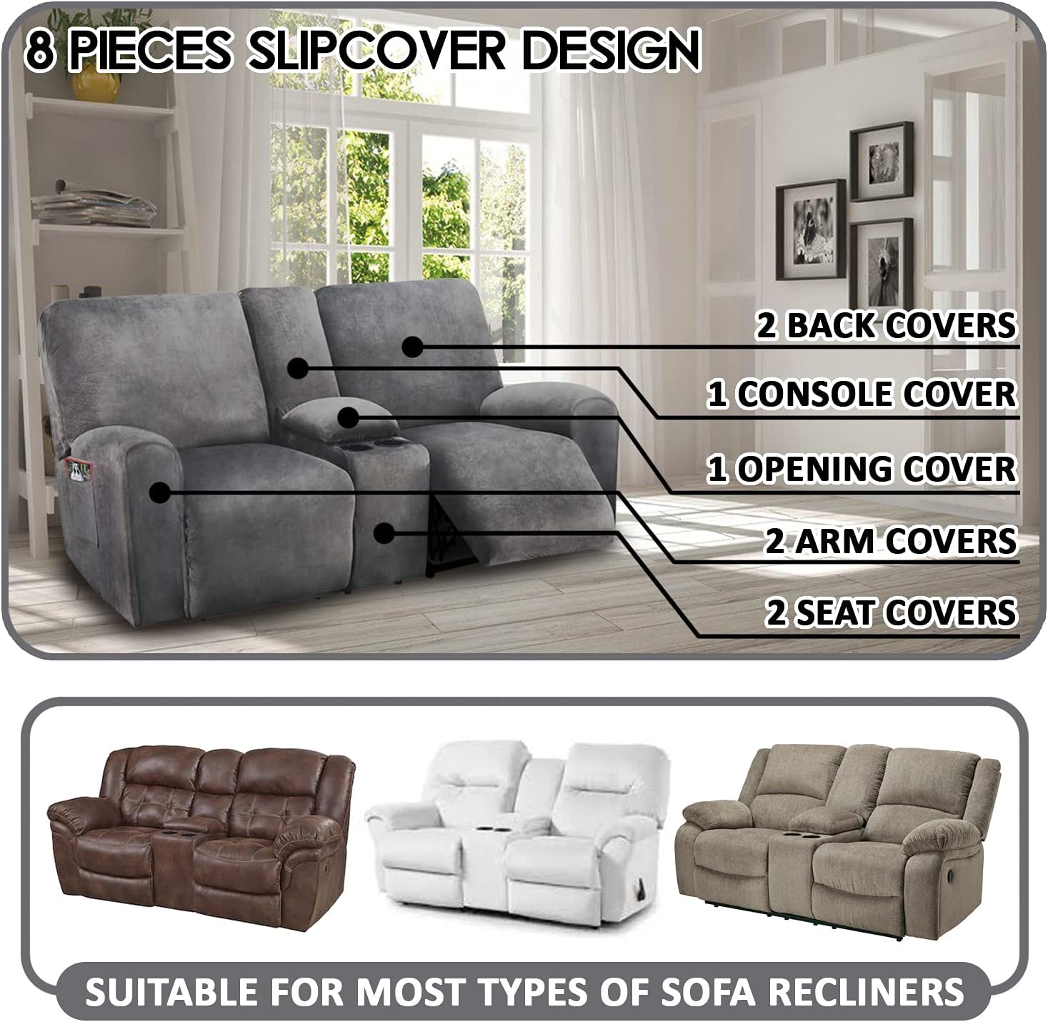 Reclining Love Seat with Middle Console Slipcover
