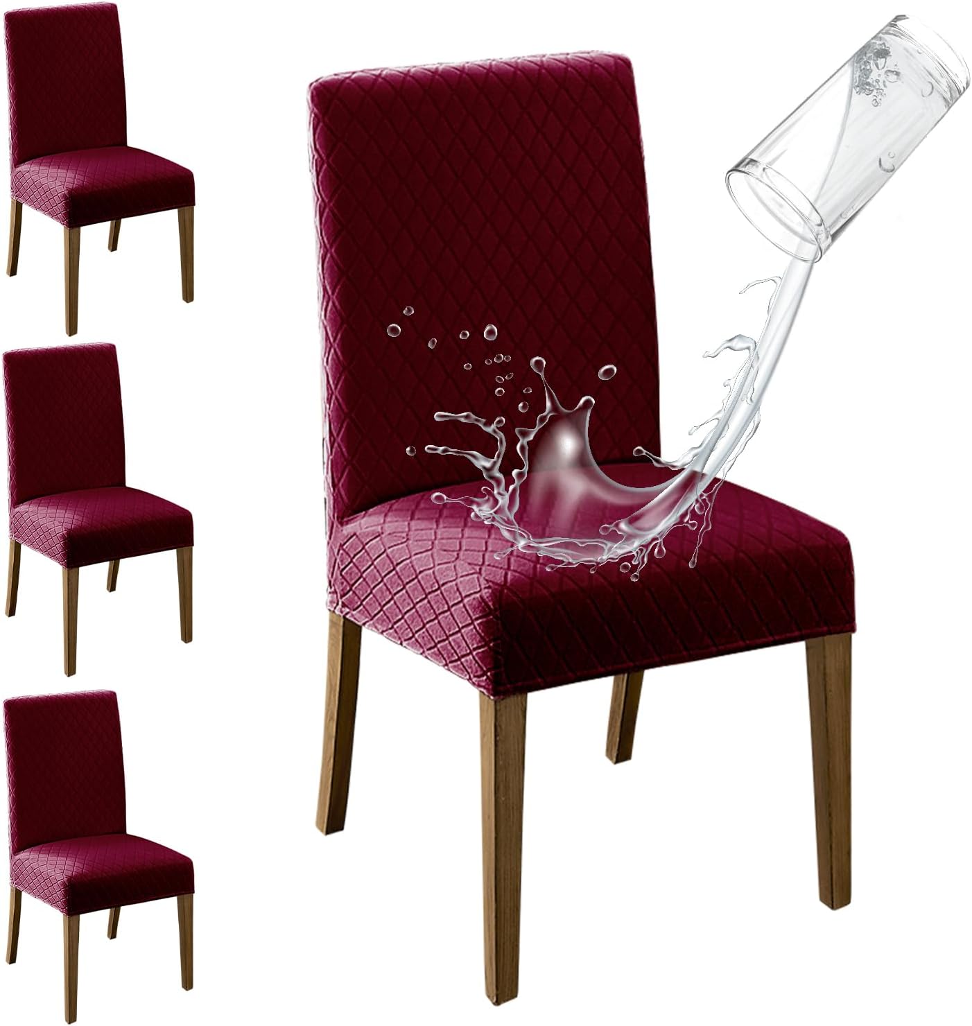 MOSAYT 100% Waterproof Dining Room Chair Covers Set of 4, Super Fit Stretch Jacquard Parson Chairs Slipcovers Removable Washable Chair Seat Protectors for Home, Kitchen, Banquet (Beige)