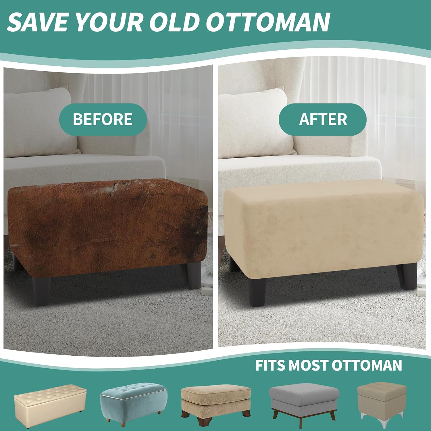 Velvet Ottoman Cover Rectangular