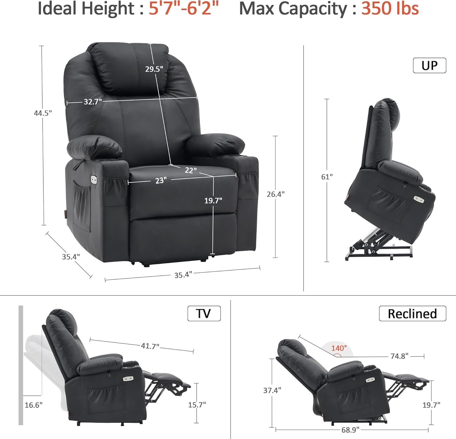 Electric Power Lift Recliner Chair Sofa with Massage and Heat