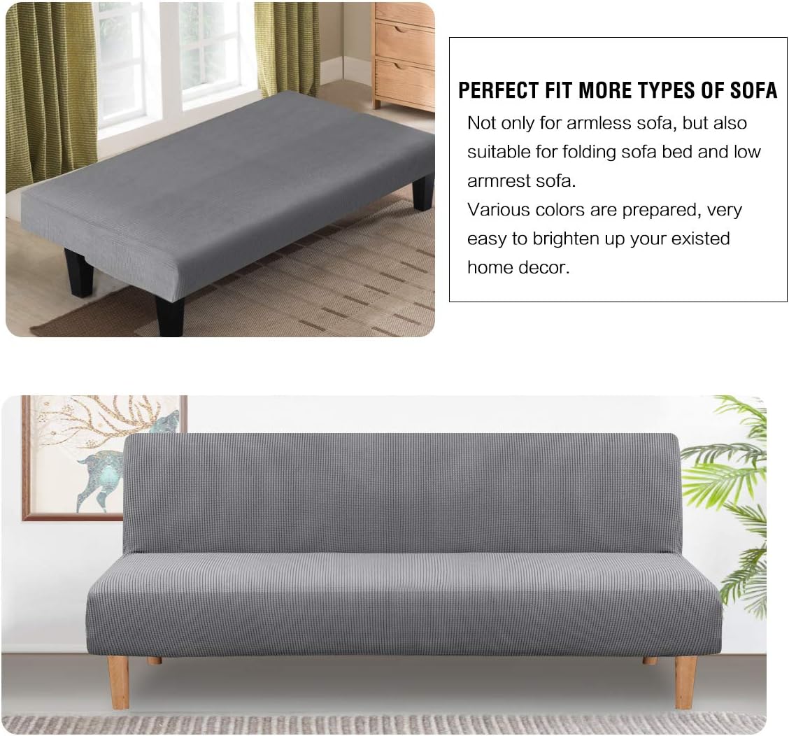 H.VERSAILTEX Armless Futon Cover Stretch Sofa Bed Slipcover Protector Elastic Feature Rich Textured High Spandex Small Checks Jacquard Fabric Futon Cover, Machine Washable, Gray