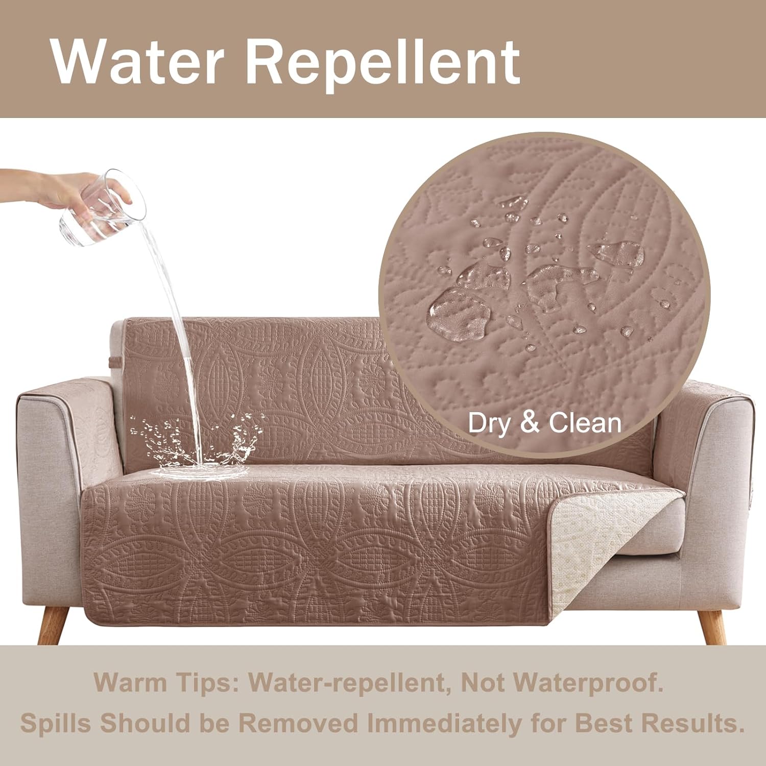 Beige Quilted Recliner Covers, Water-Repellent Recliner Slipcovers, Lazy Boy Chair Covers, Pet Friendly Recliner Cover for Dogs Cats, Washable Furniture Protector (Recliner 22", Beige Cream)