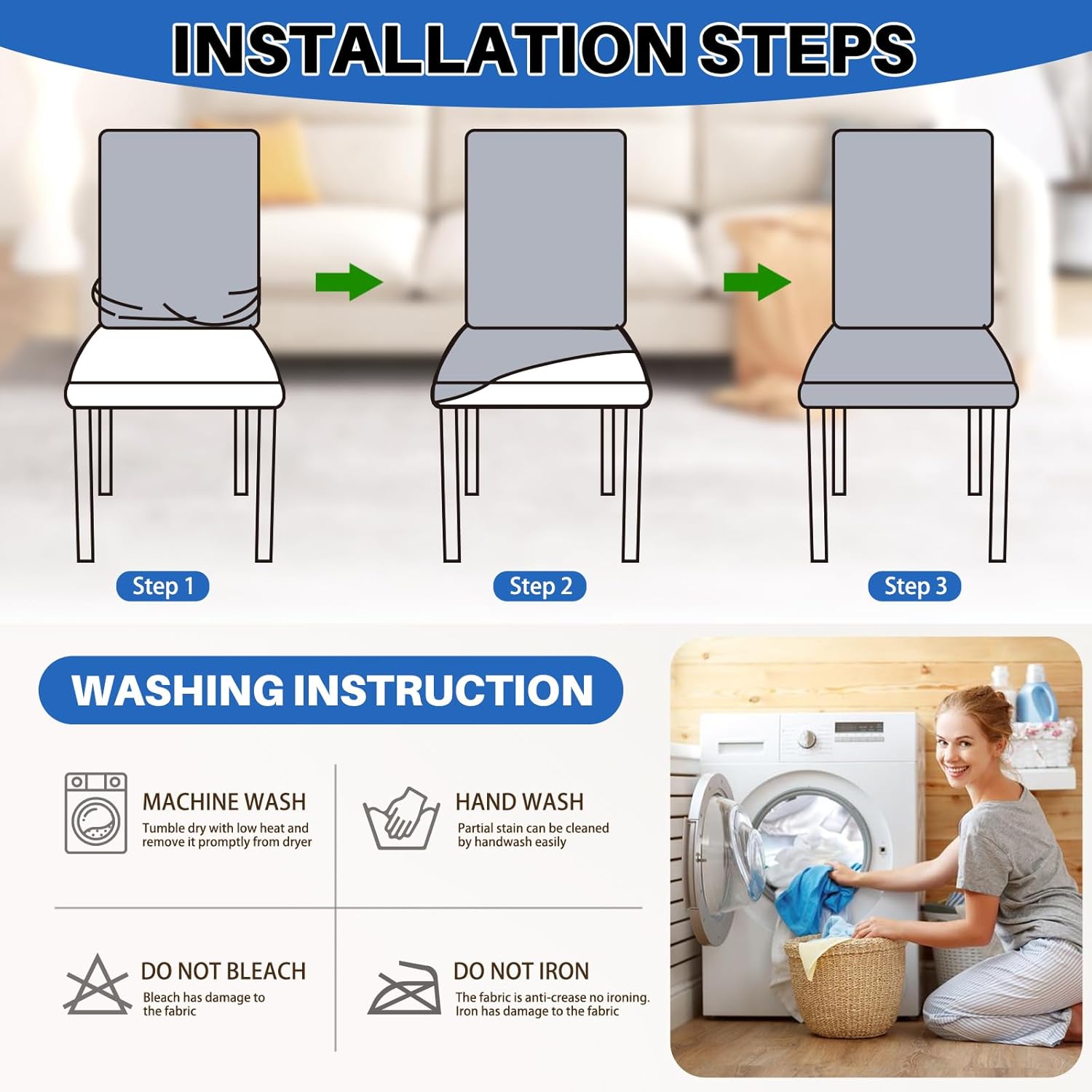 Dioxide High Stretch Chair Covers for Dining Chairs, Washable Dining Chair Covers Set of 6, Soft Kitchen Chairs Seat Covers, Parsons Chair Slipcovers Protectors for Home Hotel Restaurant Banquet