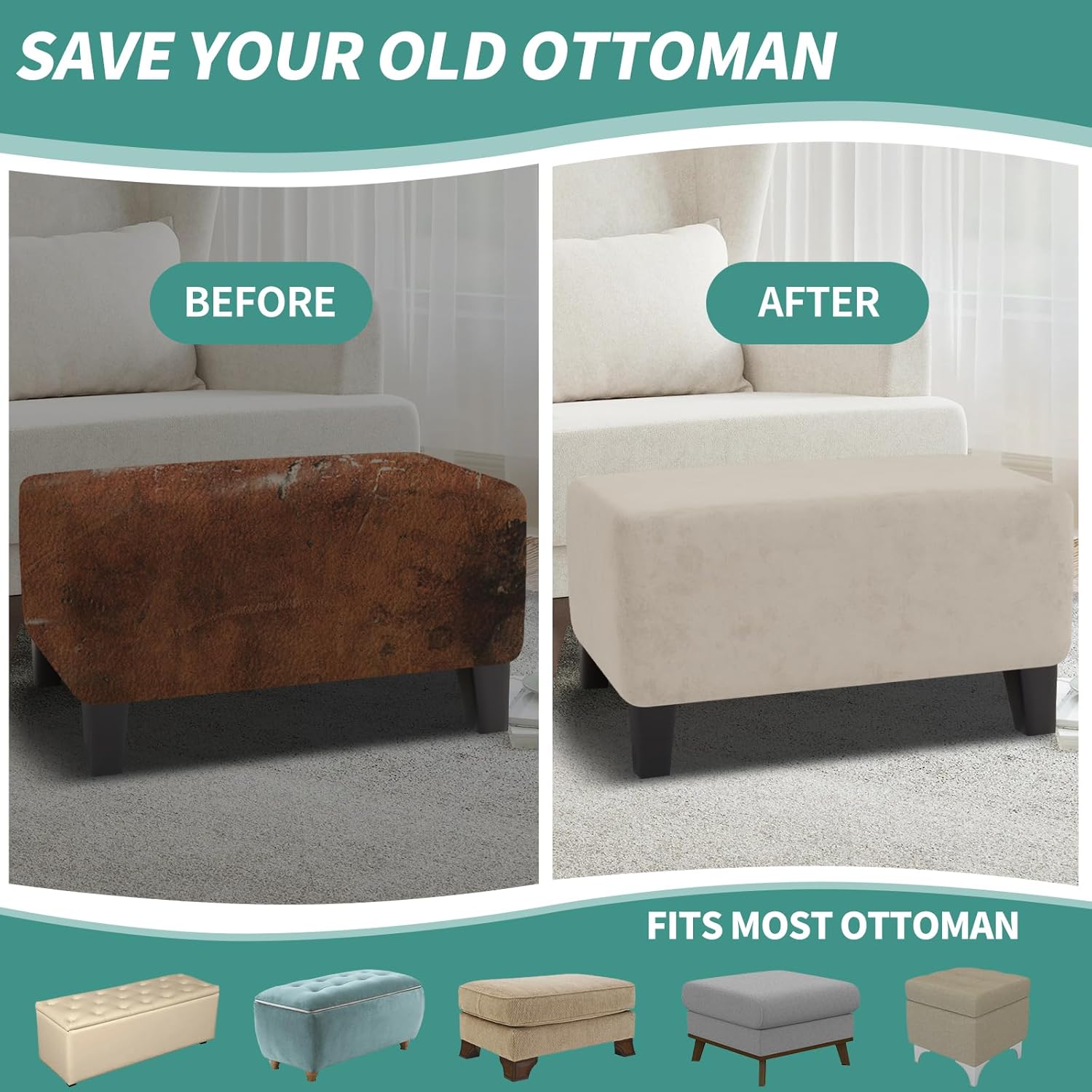 Velvet Ottoman Cover Rectangular